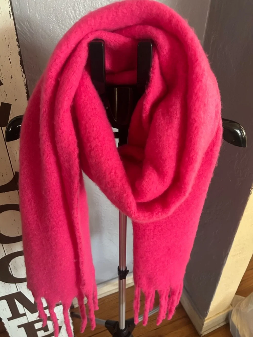 Anthropologie Hot Pink Fringe Wrap Scarf